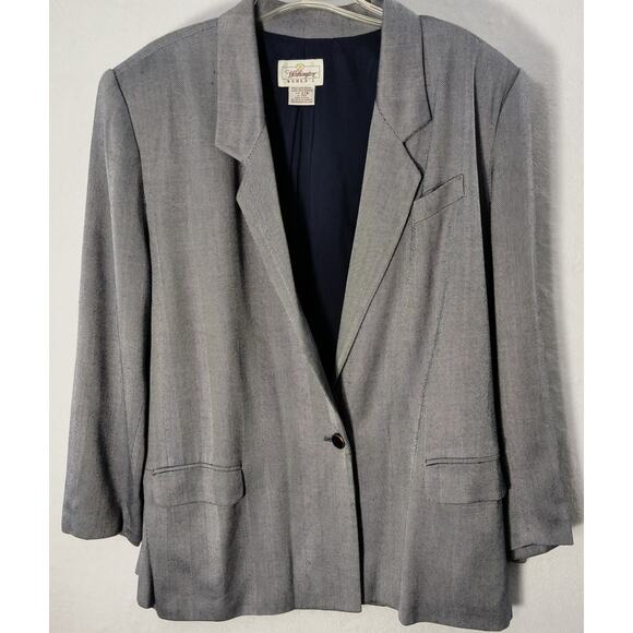 Worthington Blazer Wmn's Sz 22W Navy Herringbone Stripe One Button Career Jacket - Picture 11 of 12